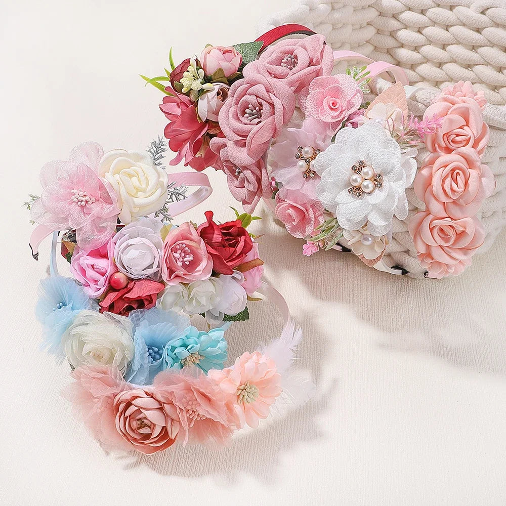 1pcs Artificial Flower Crown Headband Bride Wedding Hairband  Hair Accessories Women Girls Sweet Floral Hair Hoop Party Headwear