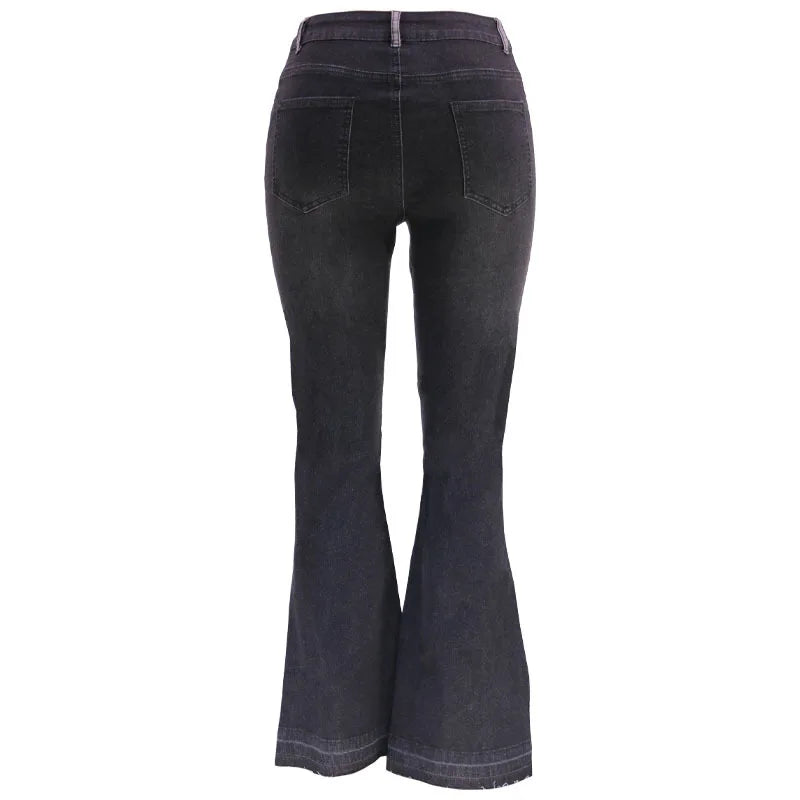 Women Flare Jeans Casual Pants Pannelled Collision Fashional High Waist Fit Female High Quality 91Y35
