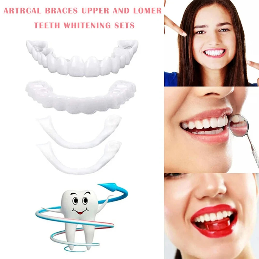 1-5Set Upper Lower Temporary Fit Fake Teeth Cosmetic Denture Smile Veneers False Teeth Brace Cover Upper False Tooth Cover Snap Viralgem Store