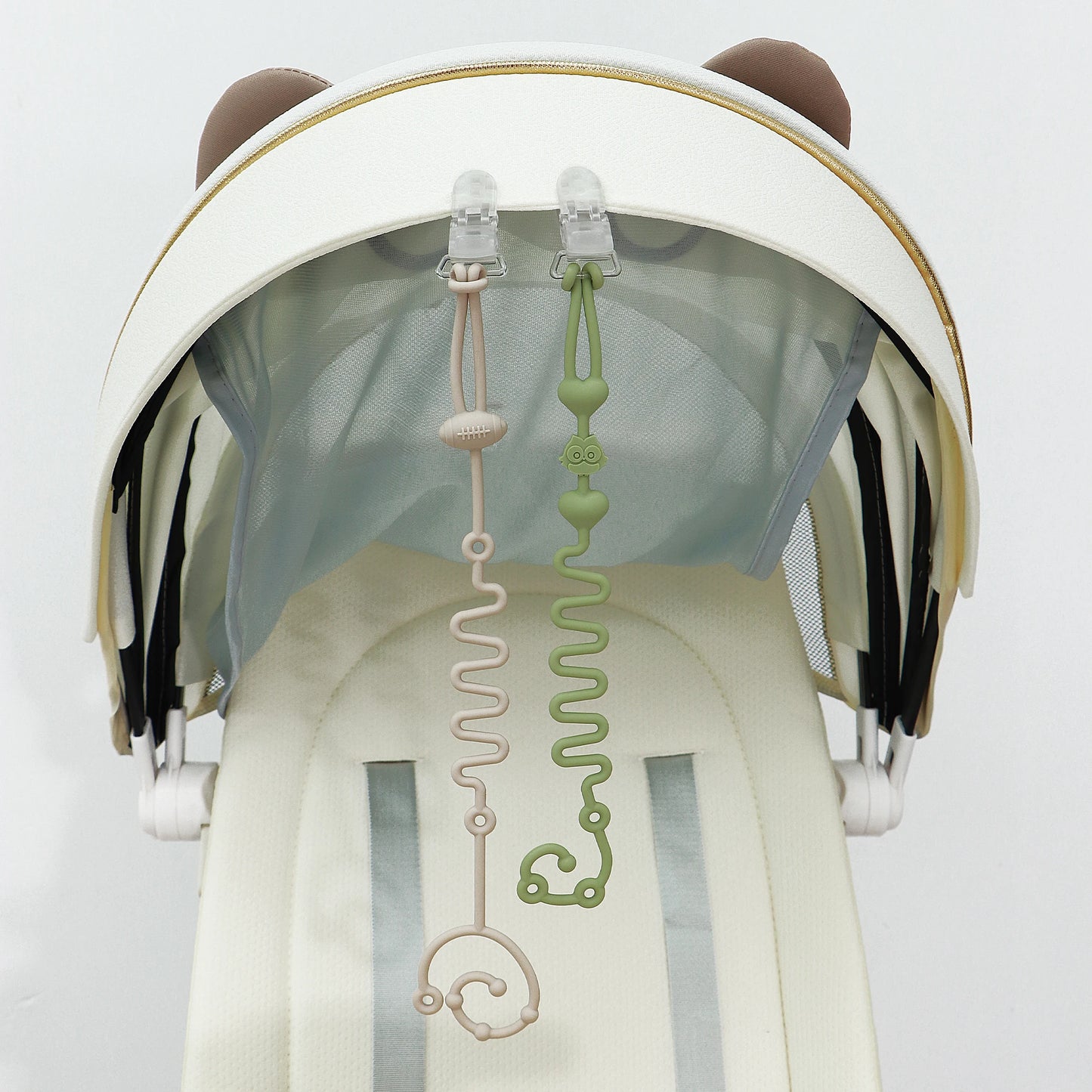 4pcs Adjustable Silicone Pacifier Chain, Teether Toys, Suitable for High Chair, Crib, Baby Gifts,beige