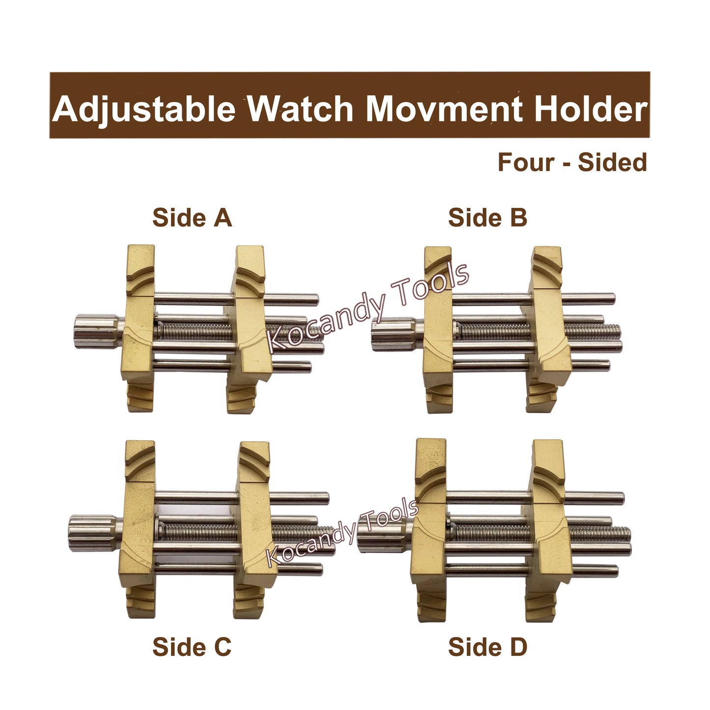 Watch Movement Holder Brass Fixed Base, Multi-Function Adjustable Four-Sided Watch Movement Holder Repair Tools