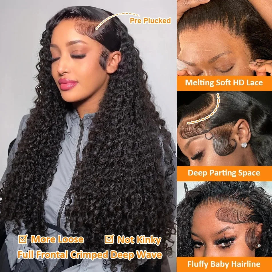 100% Human Hair  HD lace wigs Deep Wave Lace Frontal Wigs 13x4 Water Curly Lace Front Wig 30 40 Inch Kinky curly wigs human hair Viralgem Store