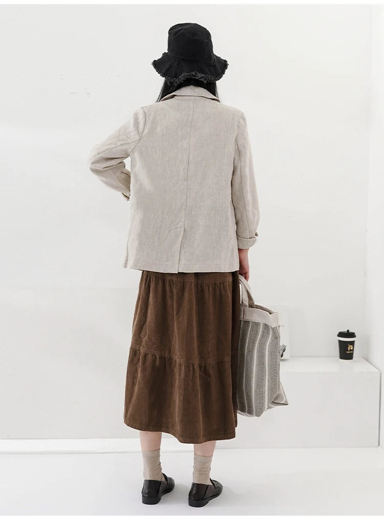 100% Linen Women Blazer Casual Notched Collar Long Sleeve Singgle Breasted Office Lady Outerwear Stylish Tops Retro Coat Viralgem Store