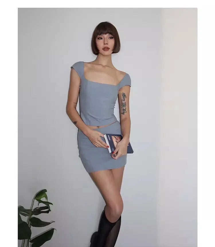 Women Square Neck Rowena Grey Lace Back Corset