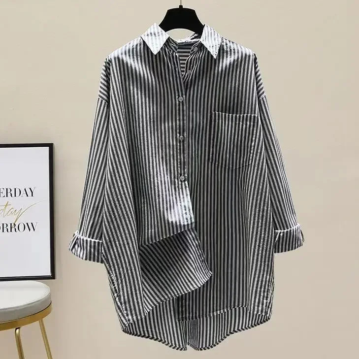 Summer Autumn Striped Shirt Women Shirts Fashion Female Office Lady Loose Blouse Long Sleeve Sun Protection Tops Casual Shirts Freshlook Styles