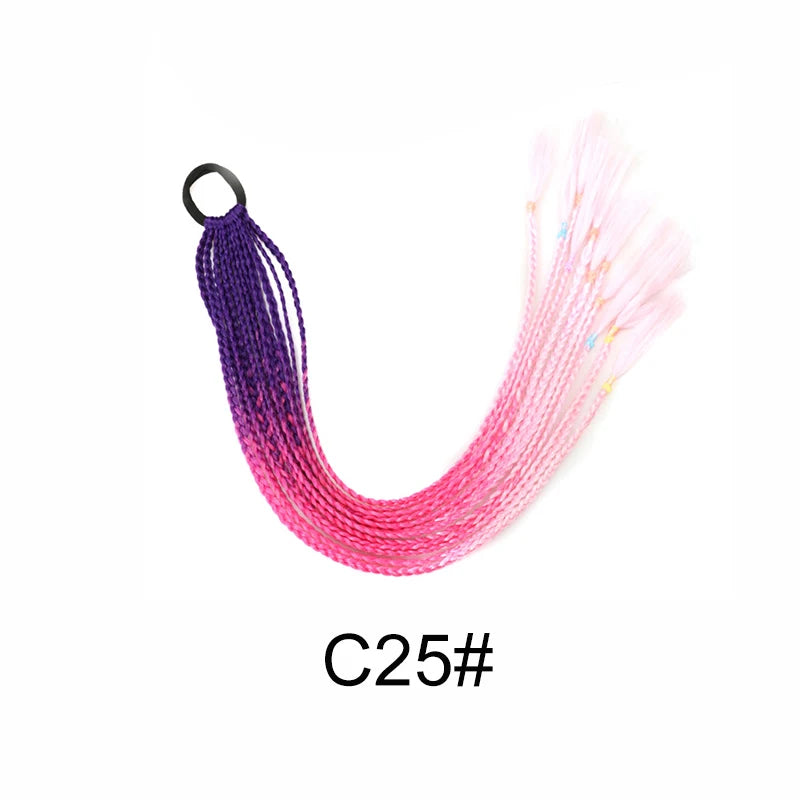 24Inch Synthetic Gradient  Colored Braided Ponytail Hair Extension Elastic Rubber Band Braiding Ponytail for Girl Women Viralgem Store