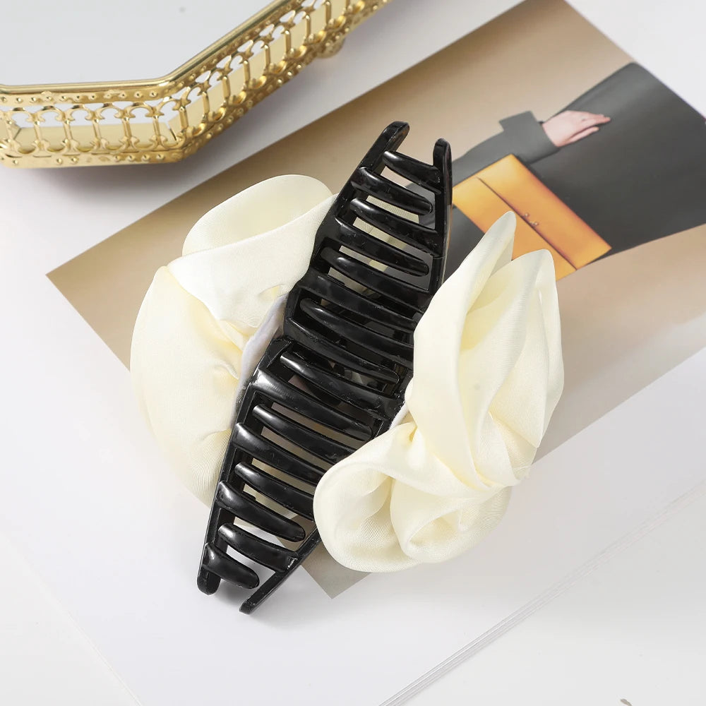 12.5cm Large Size Hair Claw Fabric Rose French Hair Clip Black Wine Red Festival Hair Accessories Hairpin Fashion Hair Crabs