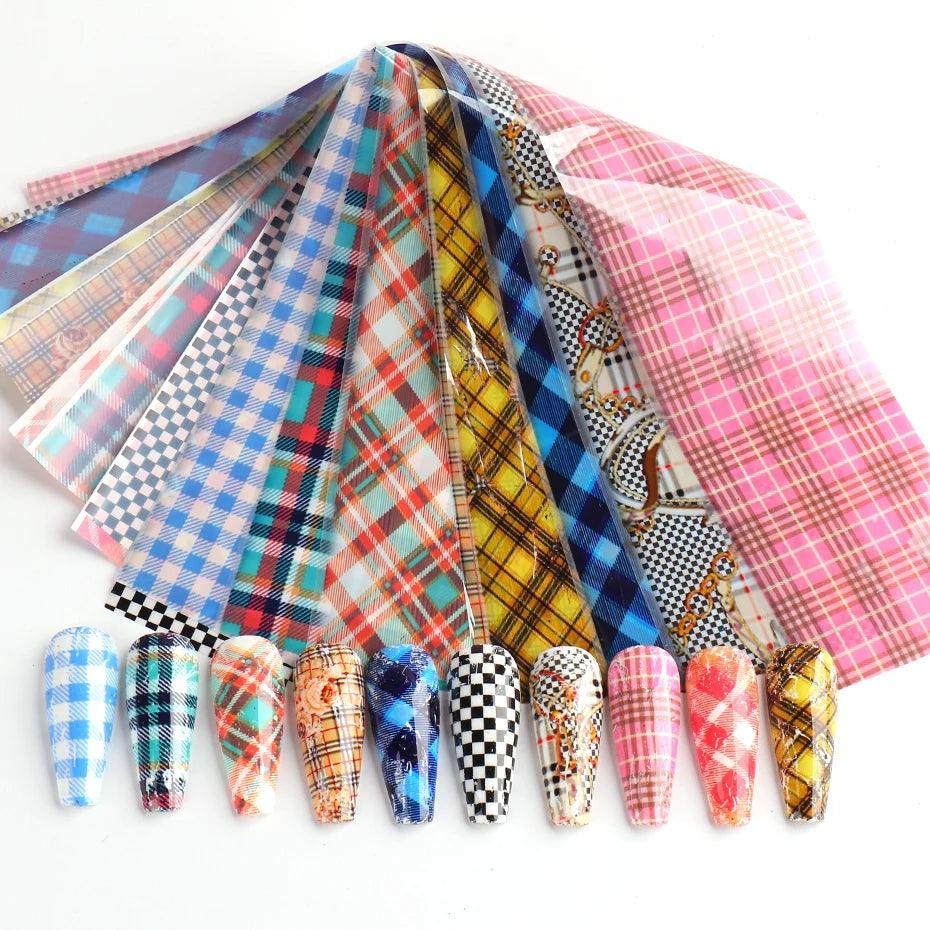 10Pcs Hologram Transfer Foil Nails Laser Stars Holographic Nail Stickers Mermaid Tail Sliders Metallic Gel Polish Wraps NLXKY01