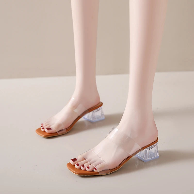 Summer Women Pumps Sandals PVC Jelly Slippers Open Toe High Heels Women Transparent Perspex Slippers Shoes Heel Clear Sandals