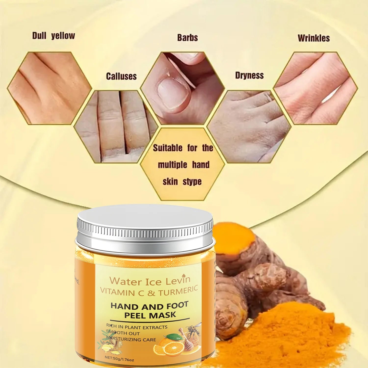 Vitamin C Turmeric Hand Foot Peel Mask - Exfoliating Treatment, Plant Extracts, Moisturizing Care, Winter Renewal Viralgem Store