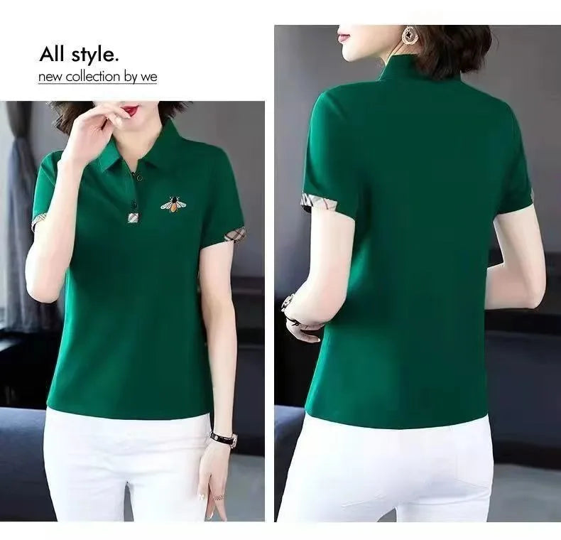 Summer New Fashion All-Matching Polo Collar Top T-shirt Female 2023 Korean Style Loose Casual Short Sleeve Women's Polo Shirt