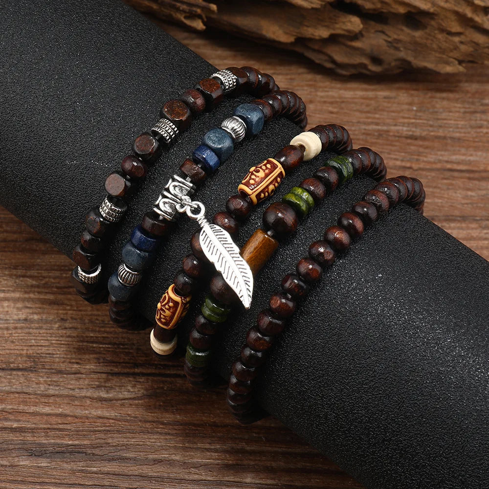 10pcs Vintage Bohemia Men's Bracelets - Fashion Stylish Leaves Wristwear Accessory for Durable Fashion Jewelry Gifts