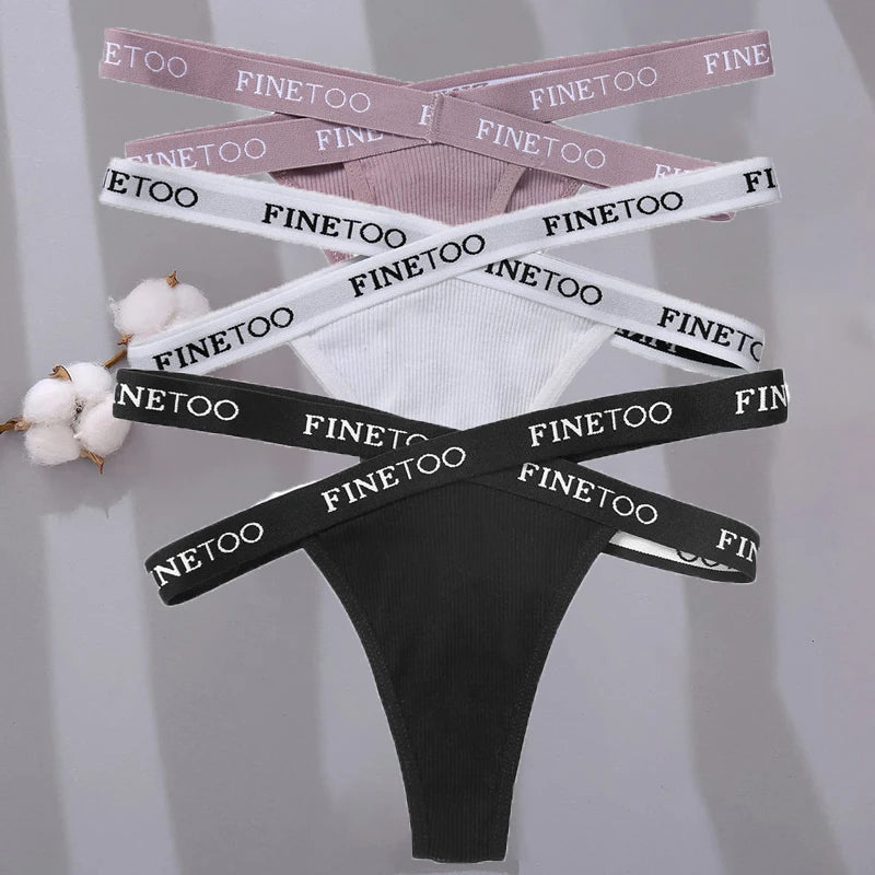3PCS/Set Cross Strap G-String Cotton Panties Women Sexy High Waist Women's Panties FINETOO Letter Waisted Panty Lingerie M-XL