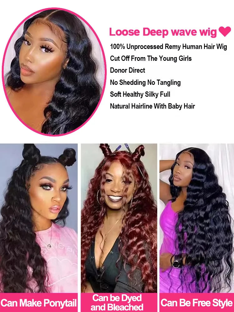 200 Density Loose Deep Wave 13x4 HD Lace Front Human Hair Wigs Brazilian 30 Inch Curly Water Wave 5x5 Glueless Wig Human Hair Viralgem Store