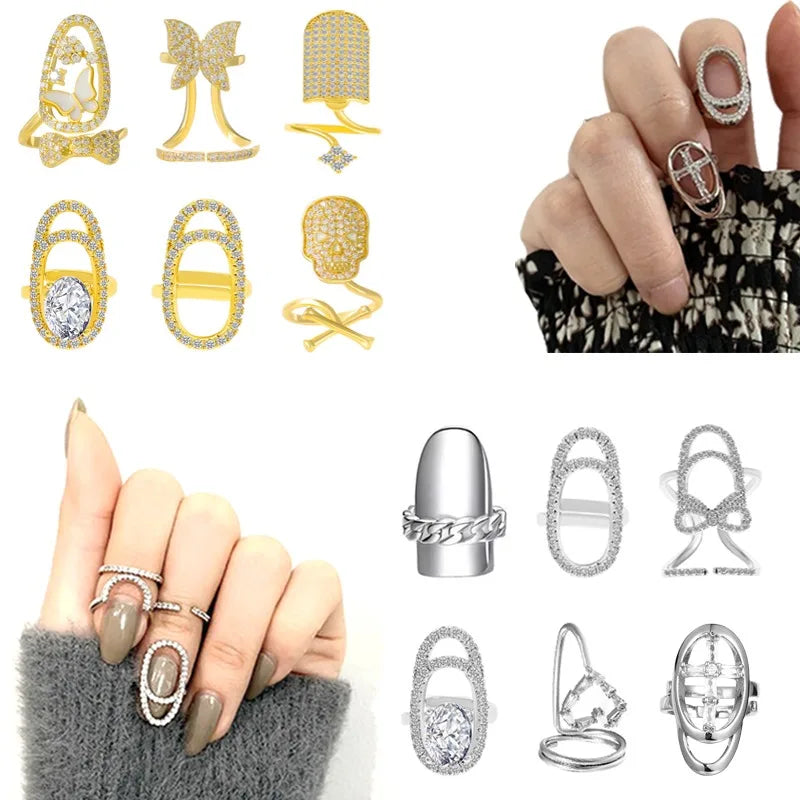 Trendy Geometric Rhinestone Adjustable Nail Ring Fashion Temperament Delicate Fingertip Ring Personality Jewelry Accessories Viralgem Store