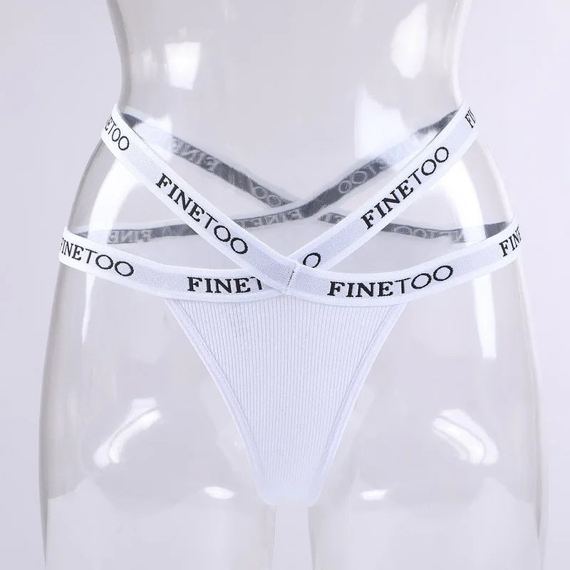 3PCS/Set Cross Strap G-String Cotton Panties Women Sexy High Waist Women's Panties FINETOO Letter Waisted Panty Lingerie M-XL