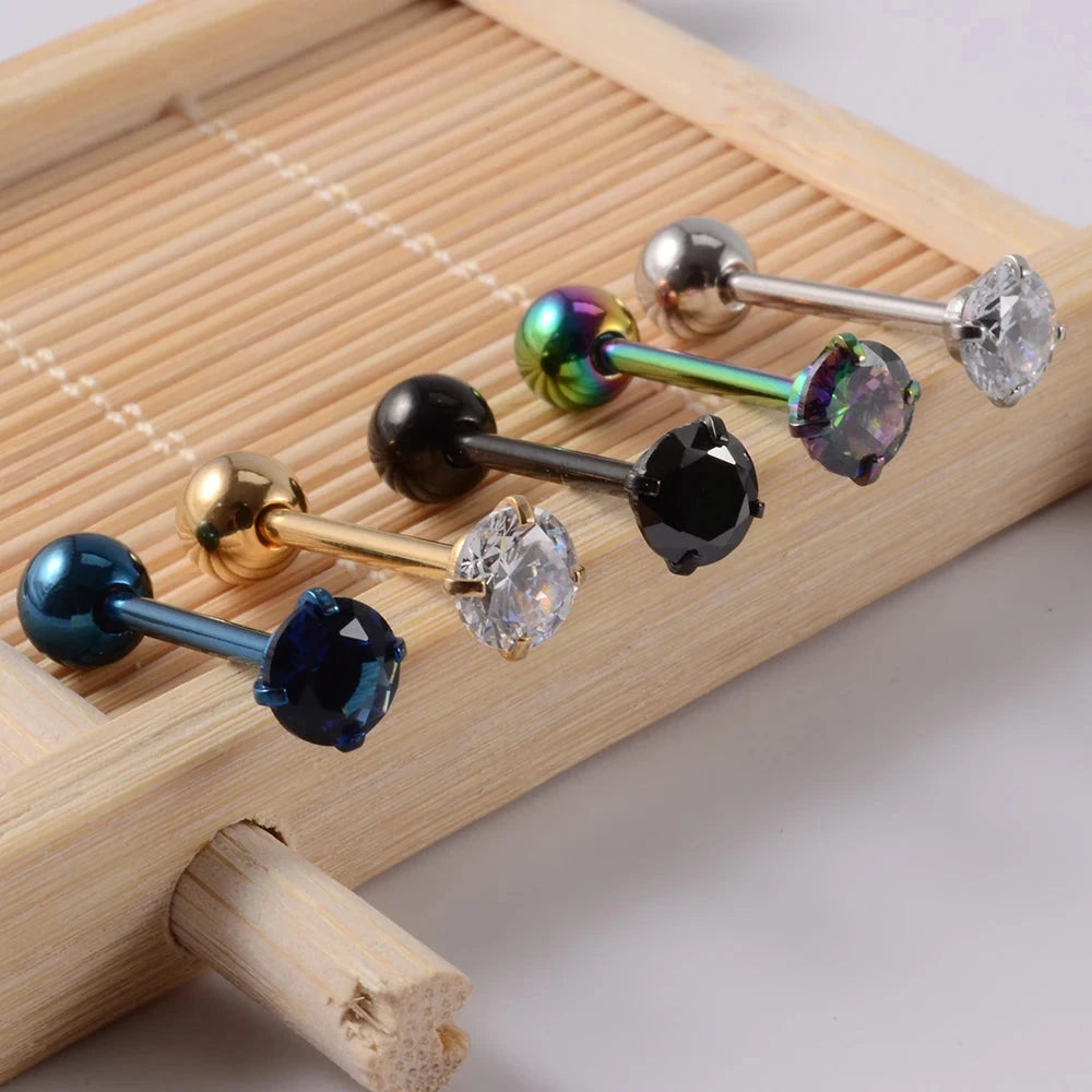 2PCS Anti-Allergy Surgical Steel  Prong Zircon Tongue Barbell Piercings Ball Tongue Barbell Rings Fashion Piercing Jewelry Viralgem Store