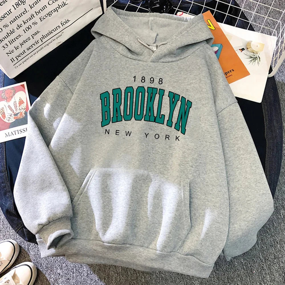 1898 Brooklyn New York Printed Women Hoodies Fashion Fleece Hoody Creativity Pullover Clothing  Loose Sweatshirts plus size