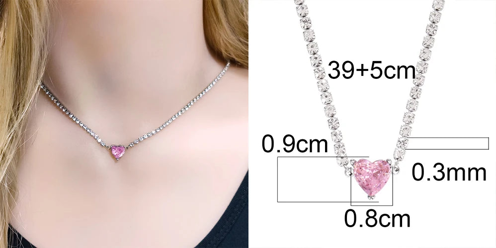 Stainless Steel Necklace Tennis Chain Hip Hop Square Pendant Necklace Star Heart Zircon Choker Necklaces For Women Jewelry
