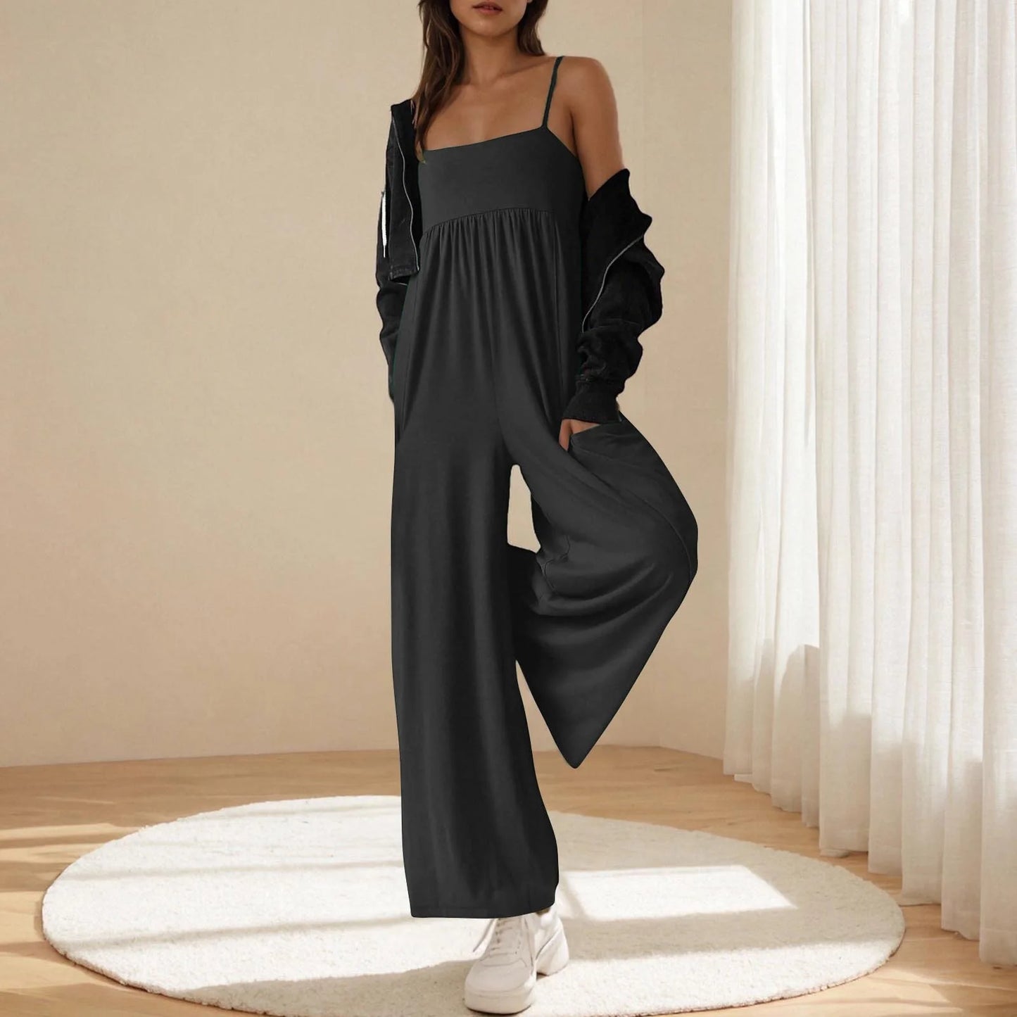 2025 autumn and winter solid color single collar back jumpsuit popular beach style casual wear