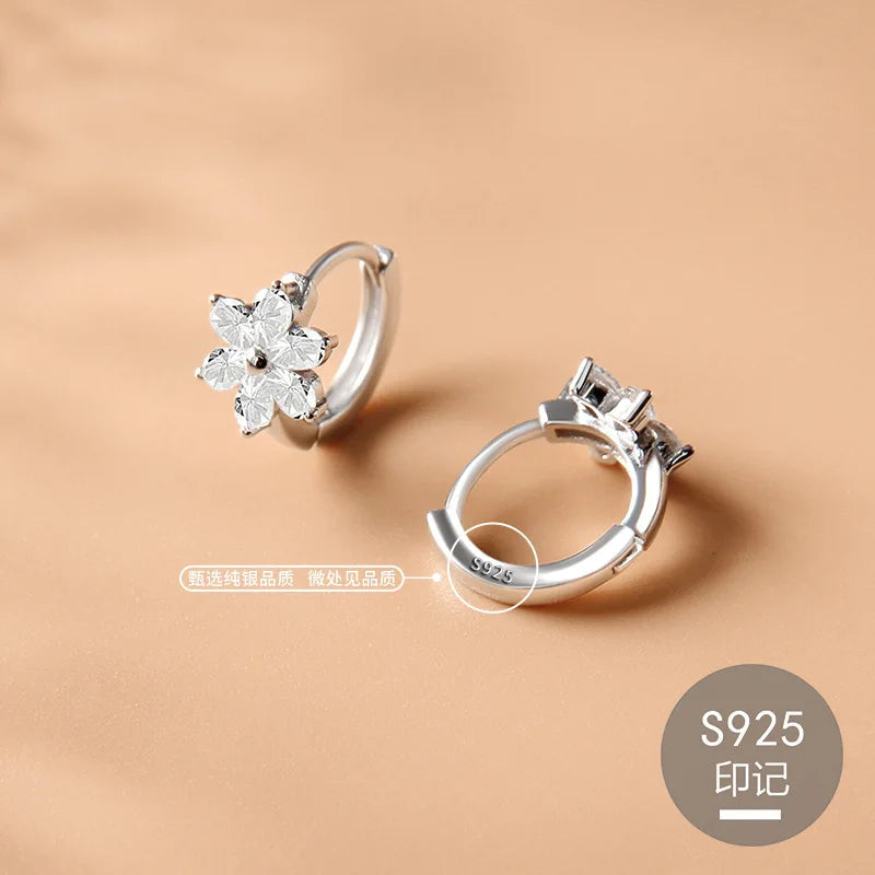 925 Sterling Silver Flower Earrings Temperament Simple Inlaid Zircon for Women Wedding Jewelry Accessories Viralgem Store