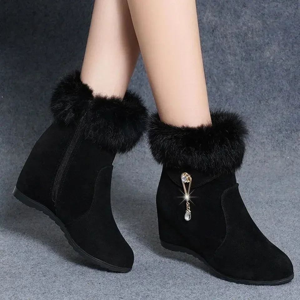 Winter Fashion Women Wedges Ankle Boots Increasing Height Shoes High Heels Booties Metal Rhinestone Botas Mujer 2024 Viralgem Store