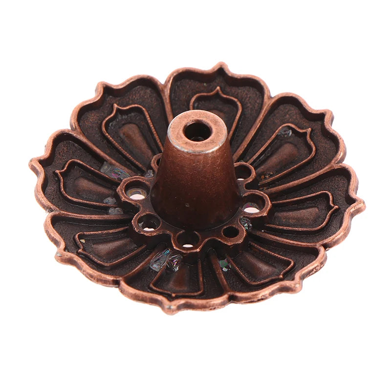 1PCS Lotus Alloy Incense Burner Stick Holder Home Buddhism Line Incense Plate Sandalwood Coil Base Temples Delicate Home Decor