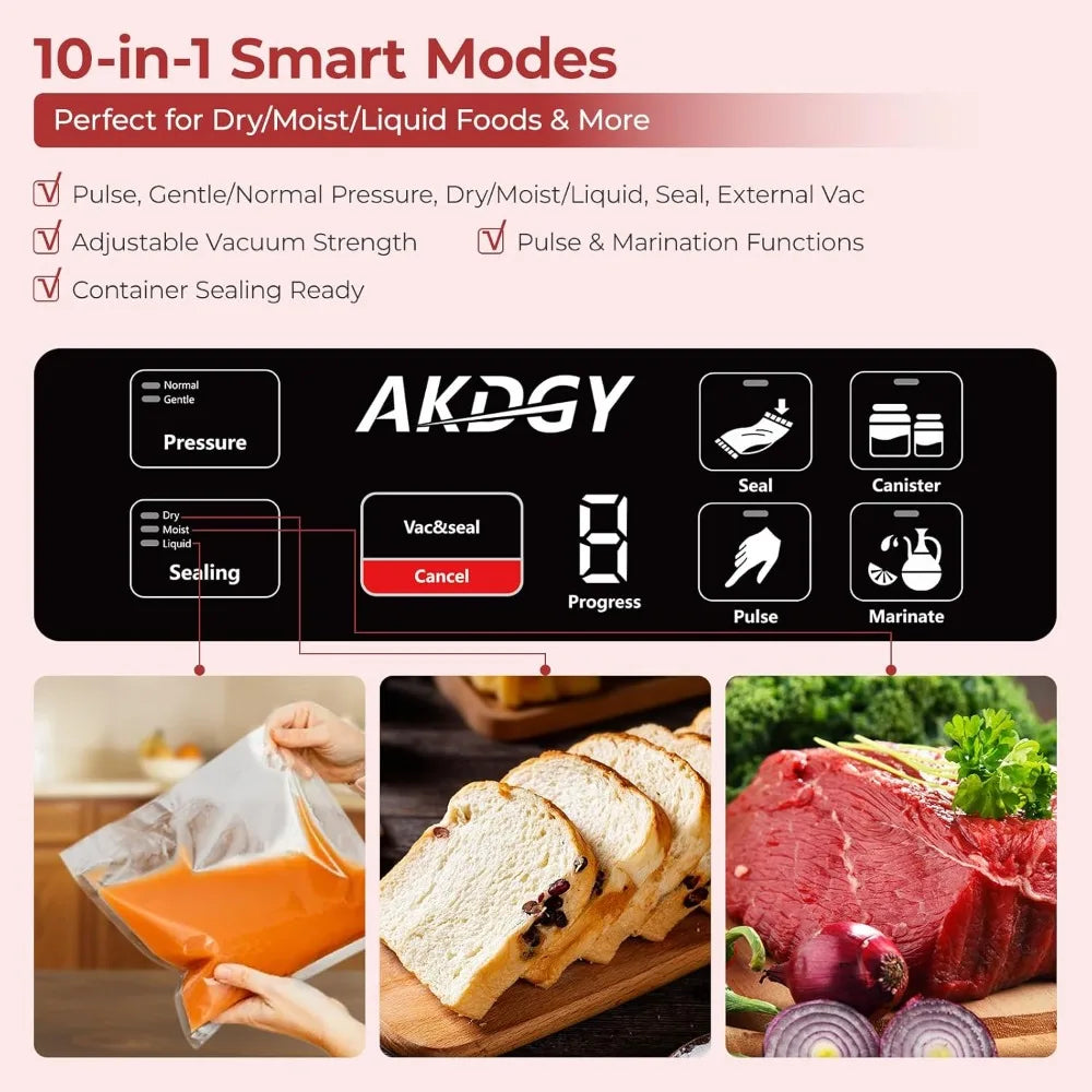 95Kpa Liquid Vacuum Sealer Machine, Full Automatic Food Sealer for Dry/Liquid/Moist Foods Strong Suction Digital Timer Viralgem Store