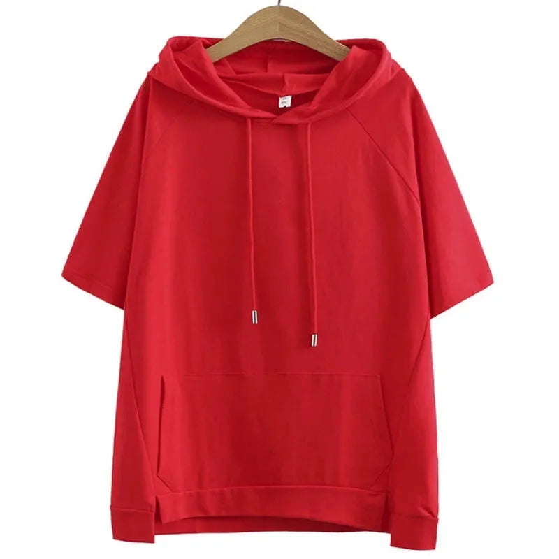 2023 Oversize 4XL Loose Sweatshirts Women Cotton Hoodies Summer Short-sleeves Thin Tees Female Casual Pullover Tops Outerwear