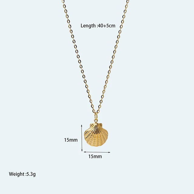 Tarnish Free Stainless Steel Waterproof Jewelry Starfish Conch Shell Coconut Palm Pendant Necklace for Women Girls Holiday Gift
