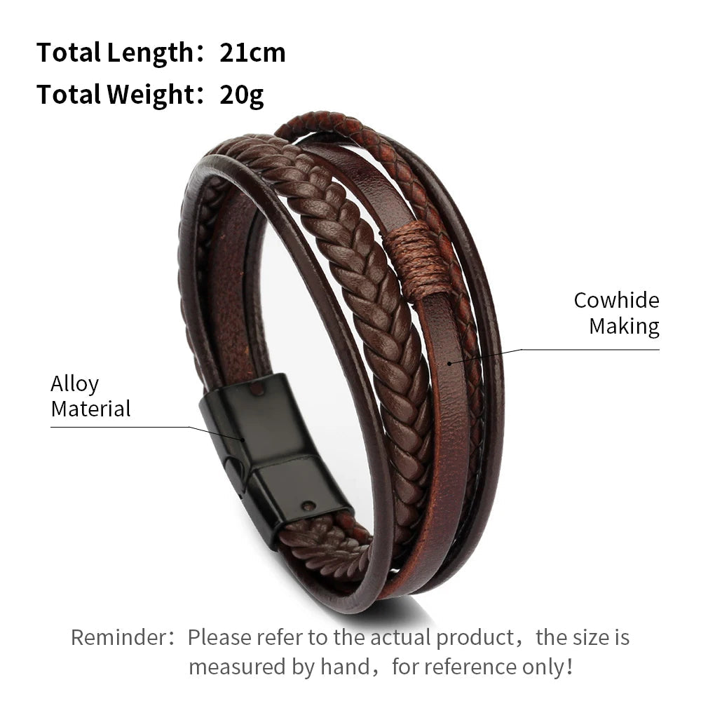 Trendy Leather Bracelets For Men Stainless Steel Bracelet 21CM Multilayer Braided Rope Bracelets for Male Jewelry Gifts Viralgem Store