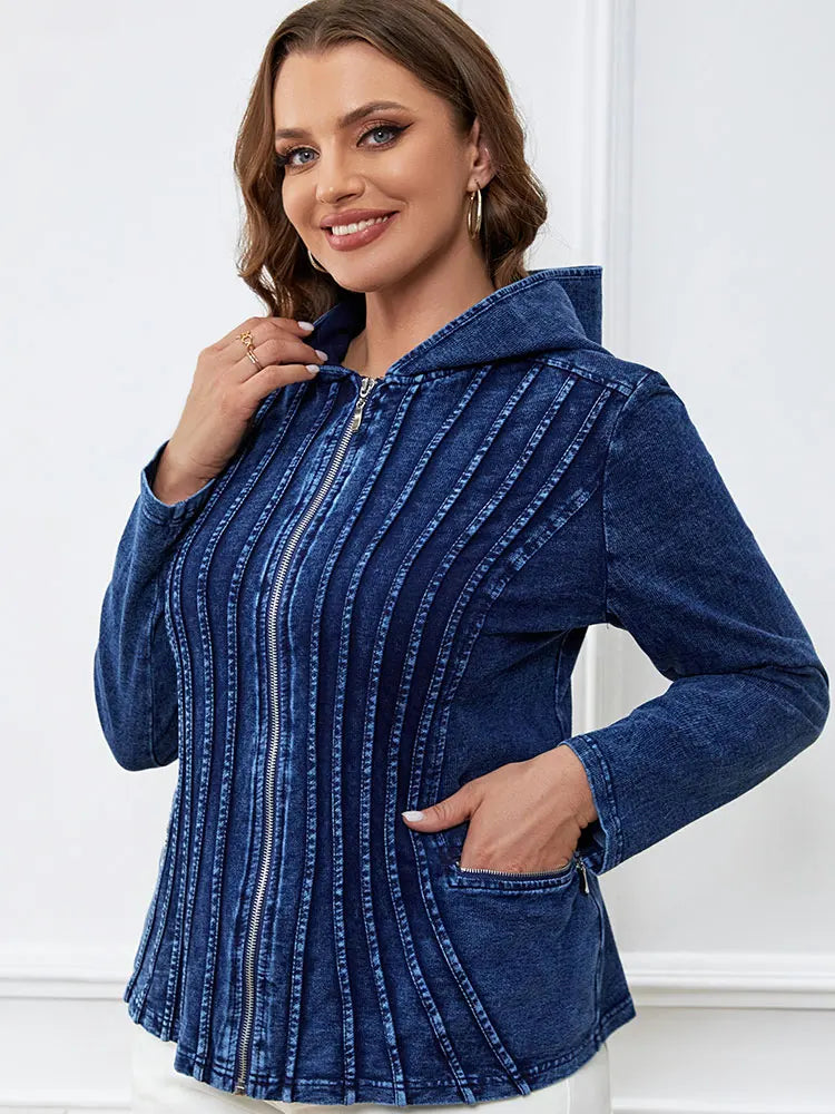 Women's plus Size Casual Denim Jacket Loose Fit Classic Style Button Detailing Long Sleeve Blue Jeans Jacket