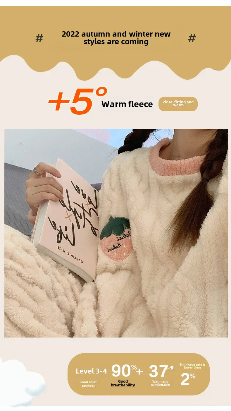 Winter Flannel Fleece-lined Sleepwear Women's Long Sleeve Warm Thickened Pyjamas Home Clothes Explosion Model Jacket Viralgem Store