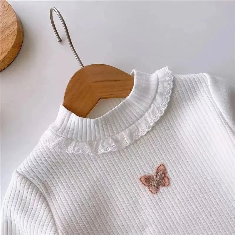 Toddler Baby Girl Velvet Warm Tops Children Turtleneck Butterfly Sweater Shirts 1-13Years Children Base Tops in Pink Beige 6 8 9 Viralgem Store
