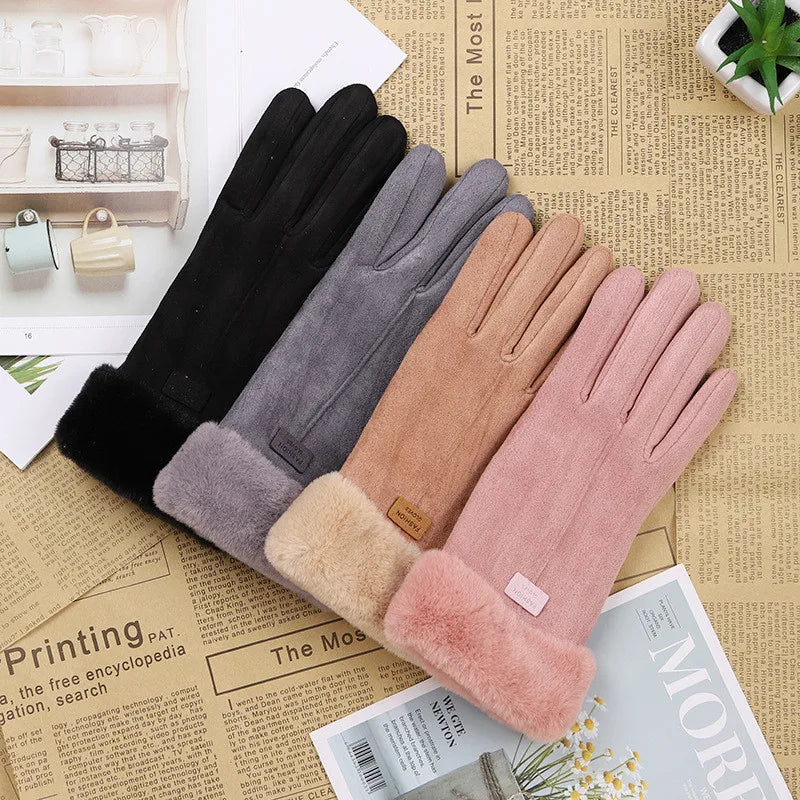 Women Gloves Autumn Winter Fashion Thickening Cold-Proof Warm Mitts Full Finger Mittens Outdoor Female Gloves Touchable Screen