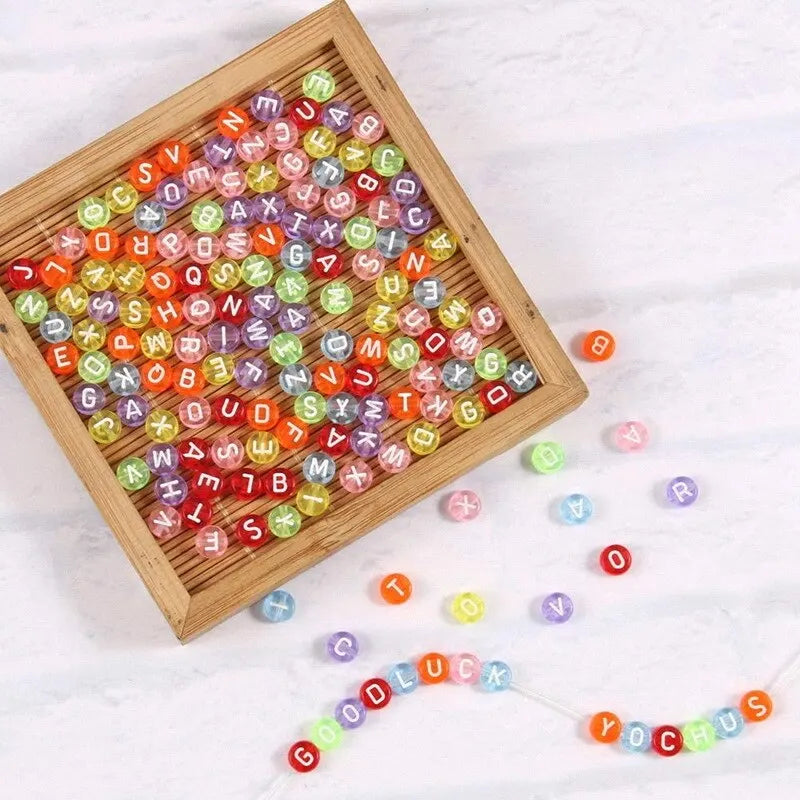 200pcs Mixed Letter Acrylic Beads Round Flat Alphabet Spacer Beads For Jewelry Making Handmade Diy Bracelet Necklace