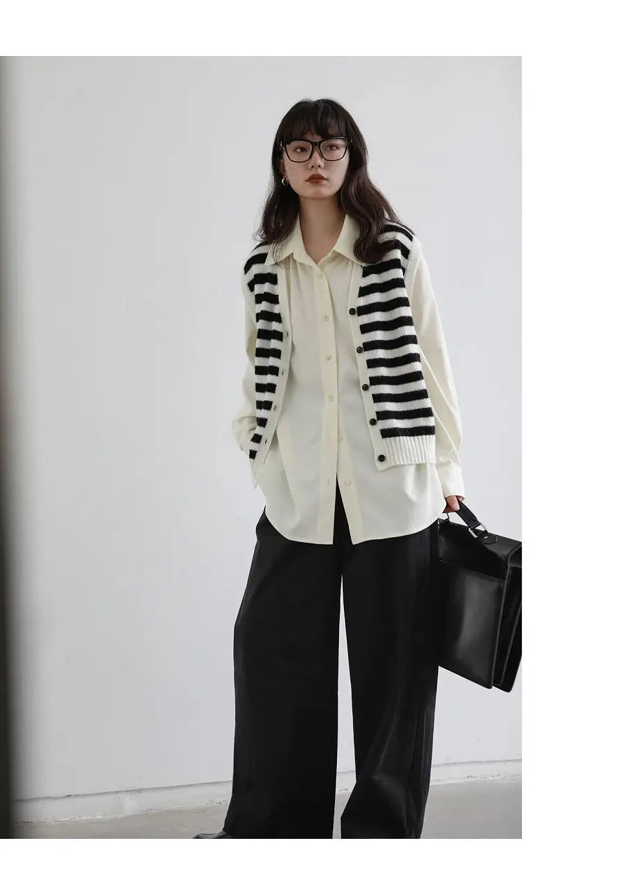 2025 Summer Minimalist Long Sleeve Button Up Shirt Women Korean Style Solid Tie Oversize Shirts Blouse Loose Clothes Autumn Tops
