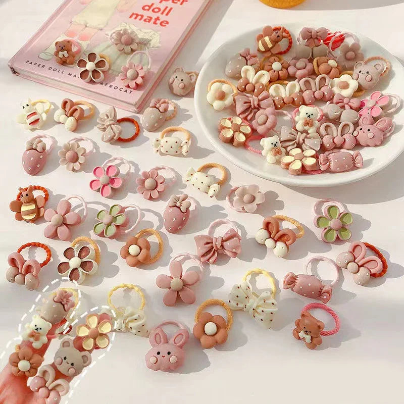 10/20/30/40/50Pcs Lot cute cartoon Bear Bunny Girl Elastic Rubber Band Headdress baby children hair accessories Viralgem Store