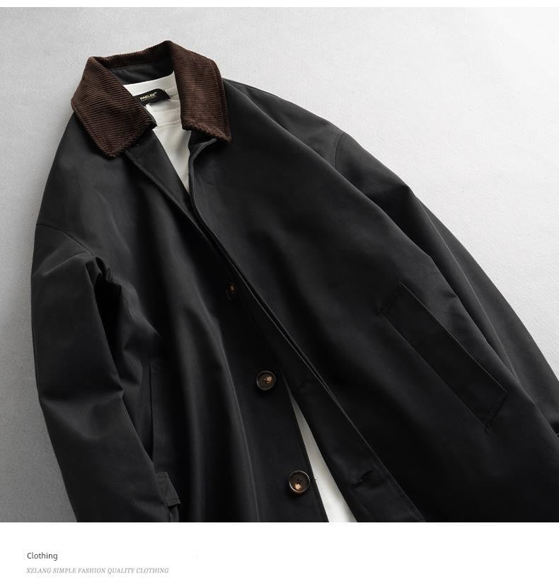 2024 Spring & Fall New Arrival K-style Loose Lapels Men's Mid-Length Trench Coat Japanese-Style Retro Casual Korean Coat Men Viralgem Store