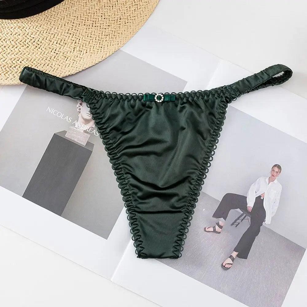 Sweet Thin Belt Bow Underwear For Women Girl Sport Panties Thong Low Waist Seamless Soft Satin Briefs Female Lingerie Viralgem Store