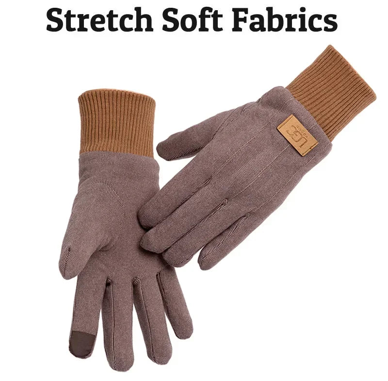 Winter business Men's Warm Gloves Touch Screen Cloth Velvet Windproof Thickened Outdoor Driving Cycling Motorcycle Male Mittens