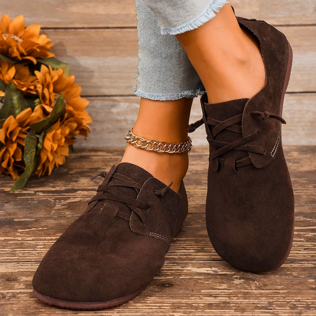 2025 Spring New Women's Flat Shoes Fashion Round Toe Flats Lightweight Lace-up Single Shoes Outdoor Casual Shoes Size 36-43 Viralgem Store