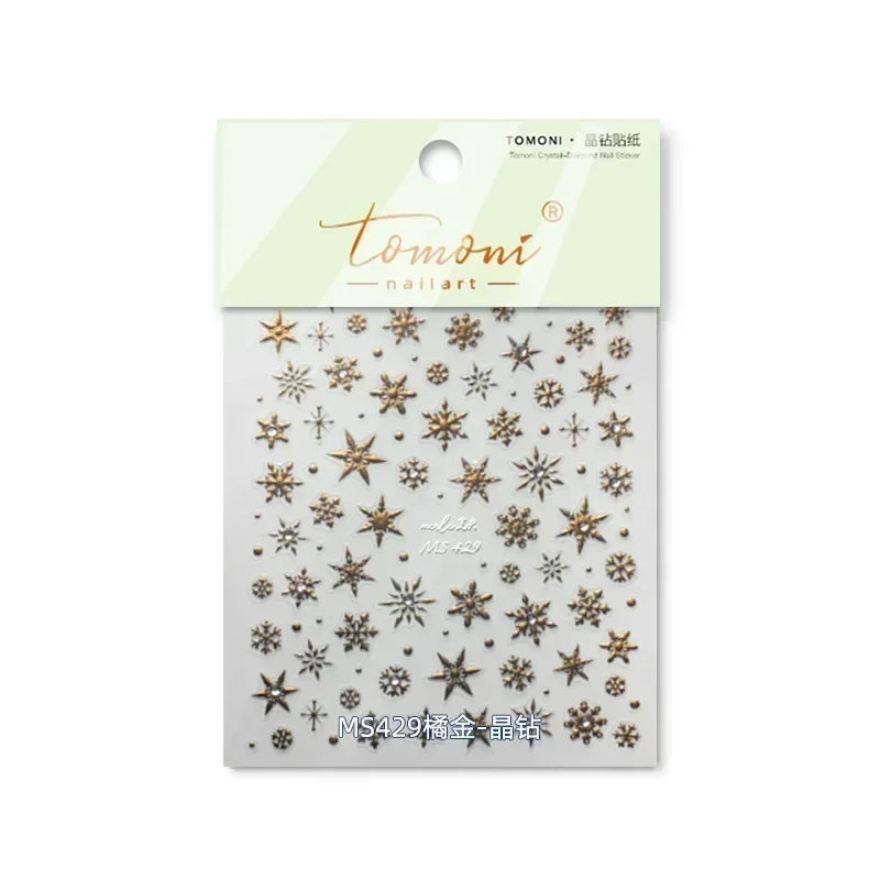 5D Laser Star Moon Snowflake Shiny Rhinestone Embossed Relief Self Adhesive Nail Art Decoration Sticker Manicure Decals