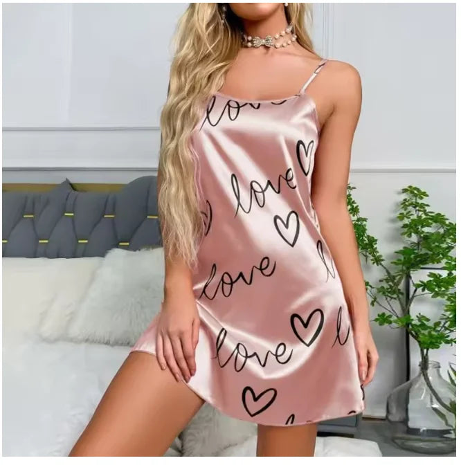 Women Nightwear Home Clothes Sexy Black Floral Printing Nightdress Sleepwear Nightshirts Silk Sleepshirts Nightgowns For Woman Viralgem Store