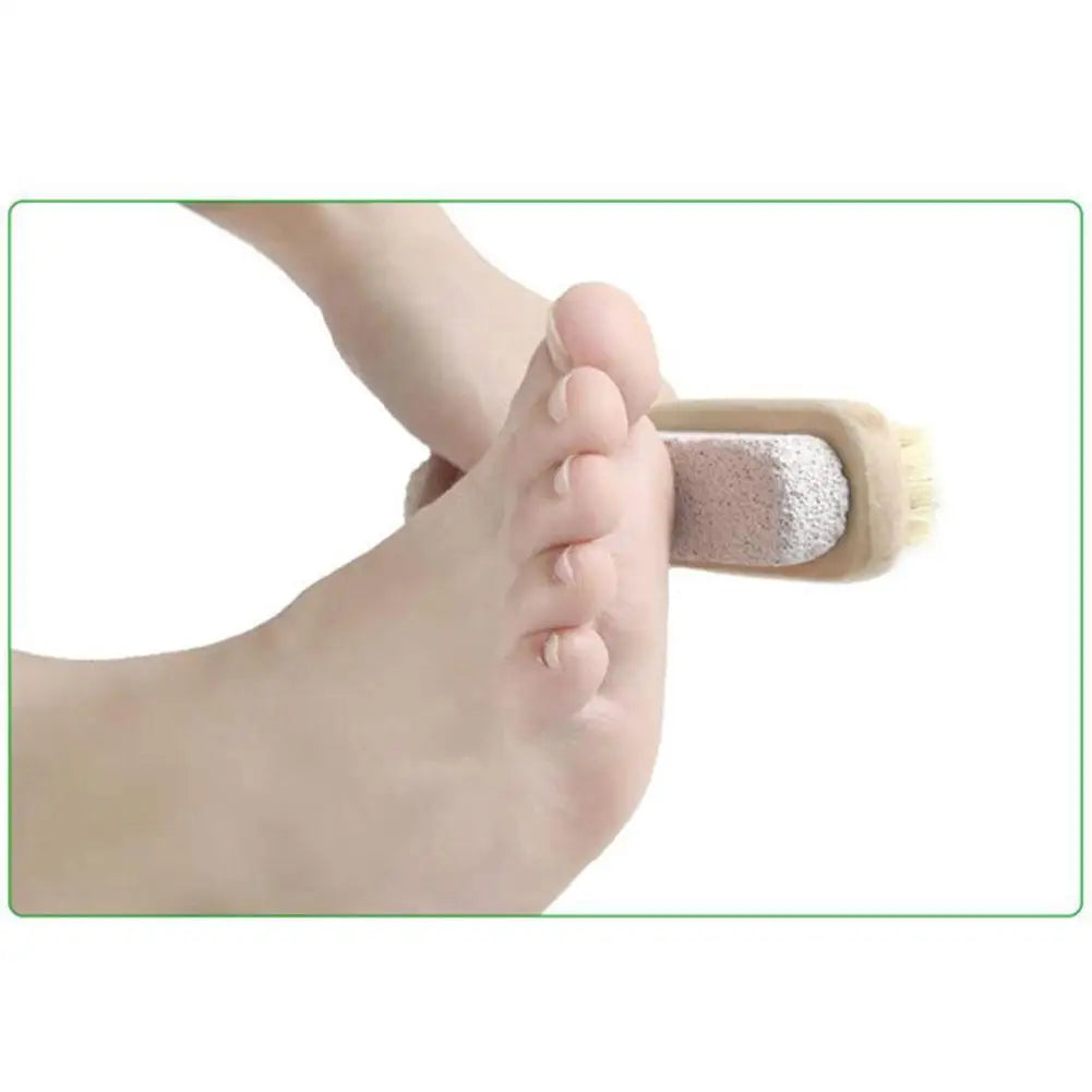 1pc Wood Handle Pumice Stone Foot Brush Scrubber Feet Natural Skin Dead Exfoliating Bristle Massage Tool Pedicure Remover B K2F1