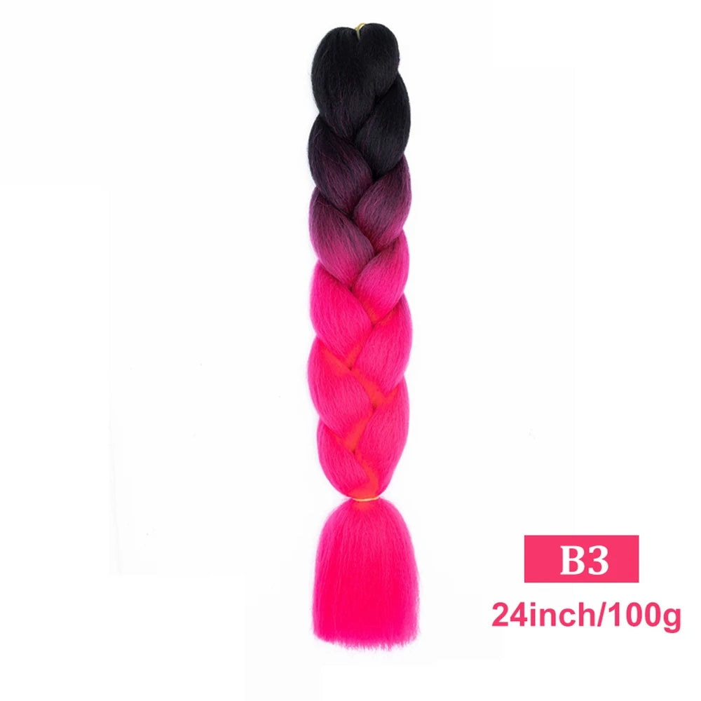 24inch Synthetic Long Braiding Hair Pre Strethced Colorful Ombre Brown Blonde Crochet Jumbo Braids Hair Extensions For Women