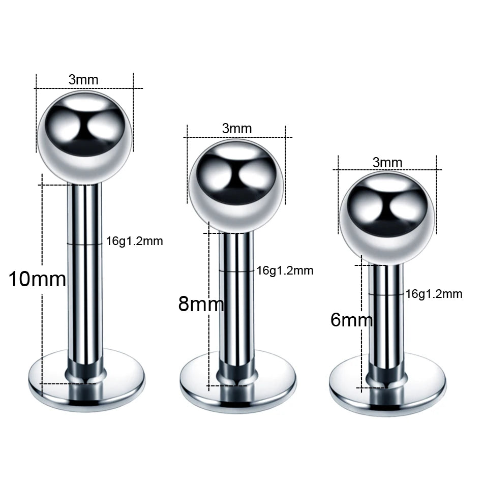 WKOUD 16g Stainless Steel Lip Labret Piercing Crystal Ball Monroe Lip Stud Helix Tragus Conch Cartilage Earrings 6/8/10mm
