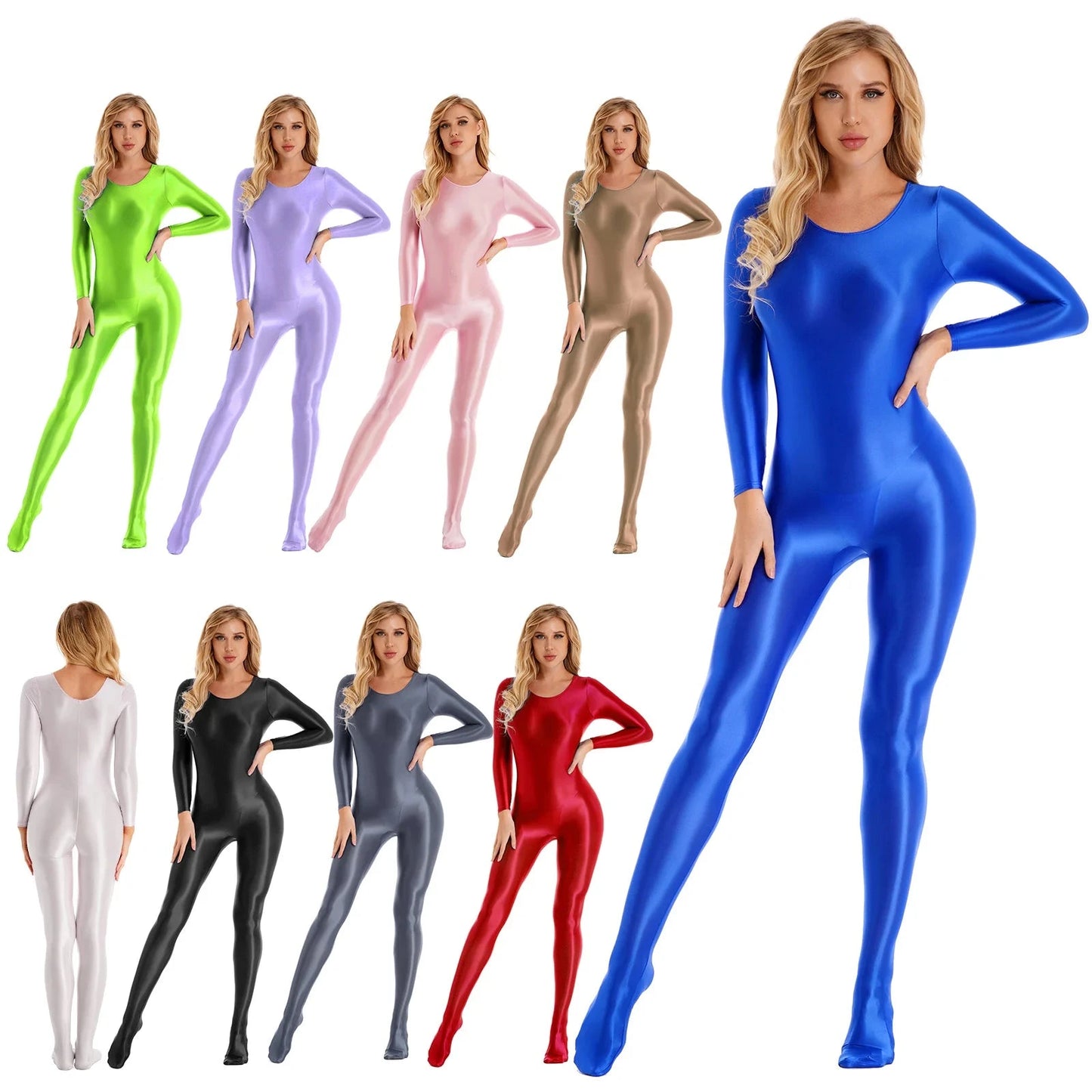 Women Shiny Oil Full Body Pantyhose Jumpsuit Long Sleeve Bodystocking Tights Yoga Gymnastics Unitard Leotard Athletic Catsuit Viralgem Store