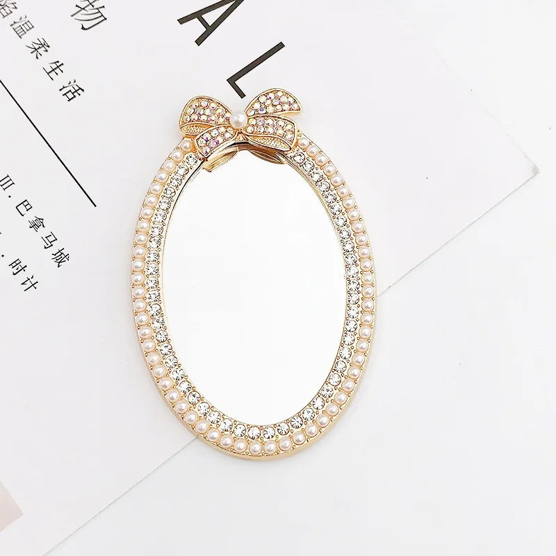 2pcs Round Mini Cute Love Heart Make Up Mirror For Mobile Phone Accessories Self-Adhesive Sticker DIY Phone Decoration Crafts Viralgem Store