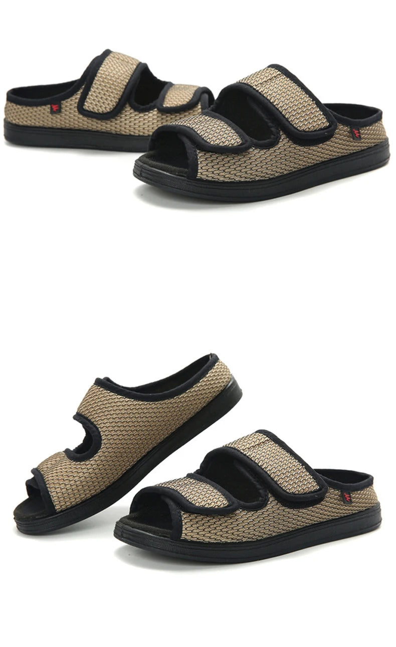 Summer Comfortable Diabetes Shoes Fat Thumb Instep Height Foot Code Middle-Aged Elderly Sandals Puffy Adjustable Slippers